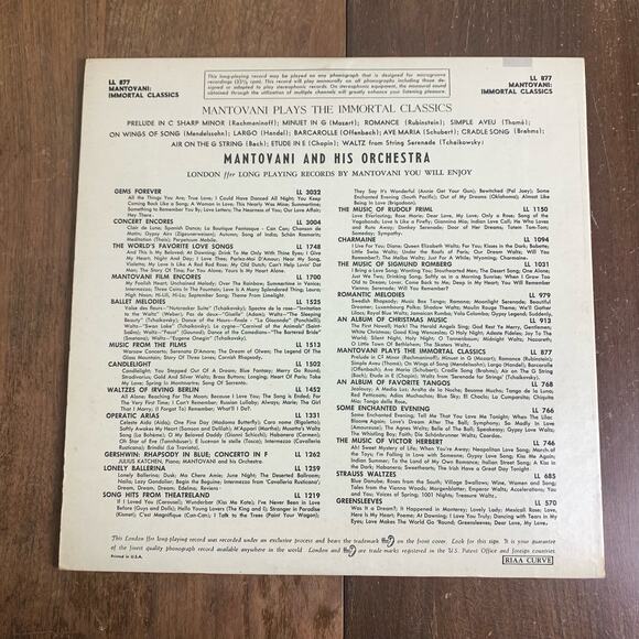 Mantovani And His Orchestra Plays The Immortal Classics 1956 London Records - Picture 5 of 5
